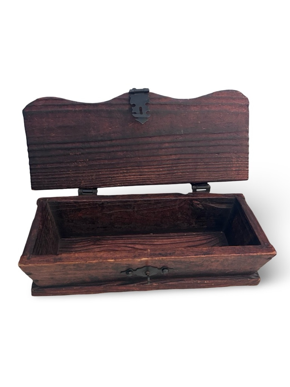 Vintage Handcrafted Wooden Box in Dark Brown with Black Hardware - Picture 3 of 6
